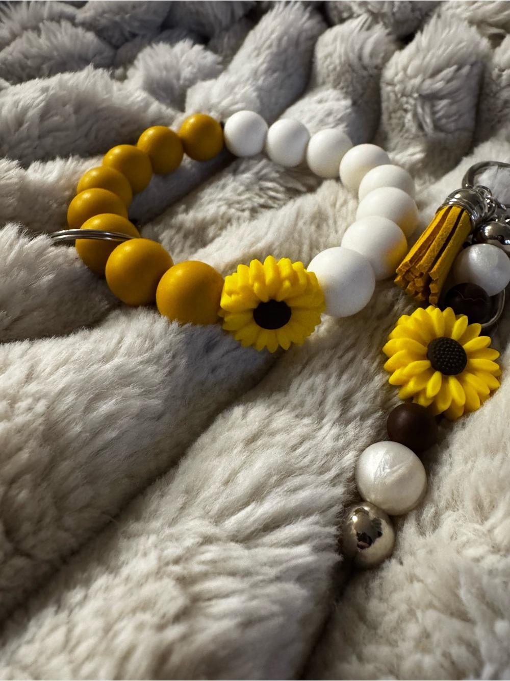 Sunflower Beaded Keychain Bracelet and Keychain set